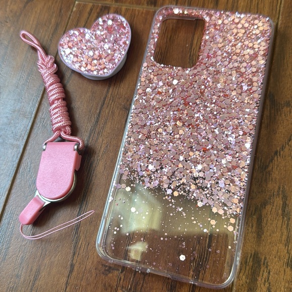 NWT Motorola MOTO G53/G23/G13 Phone Case Heart Pink Sparkly Stand - Picture 1 of 7